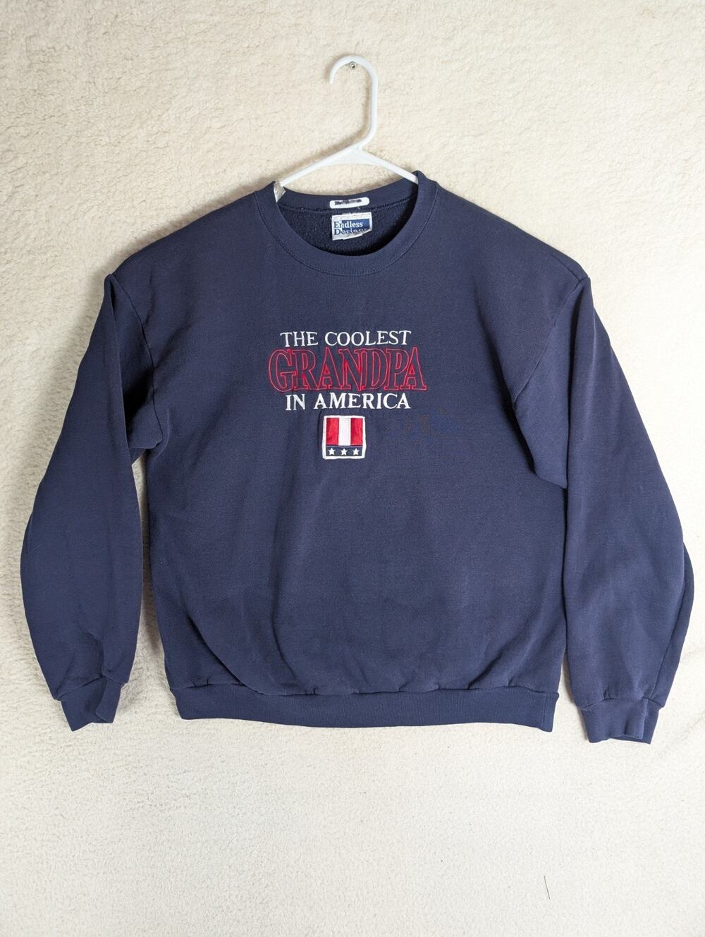 Vintage Grandpa Sweatshirt Mens Large Blue Crewneck Coolest Grandpa USA Made